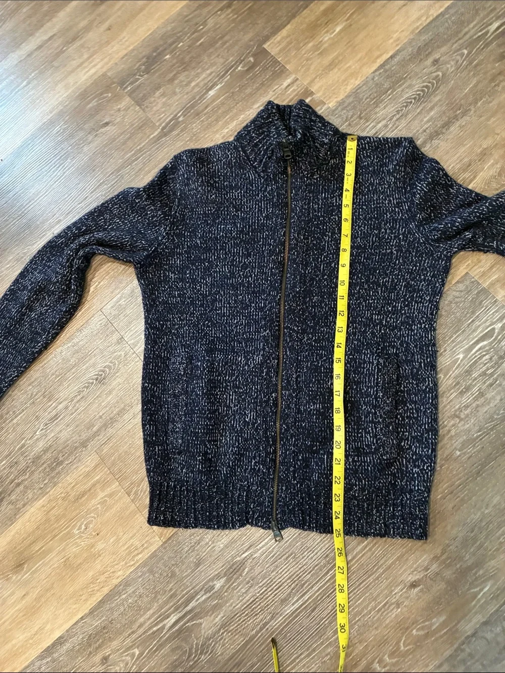 Banana Republic Navy & White Marled Zip-Up Sweater